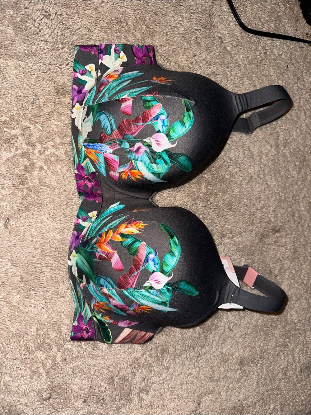 Floral Tropical T-Shirt Bra - Black